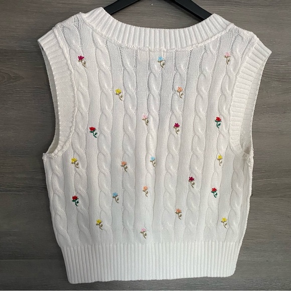 Free People Floral Embroidered Cable Vest - Picture 4 of 5